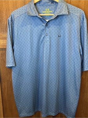Cinch Men’s Light Blue Short-Sleeve Polo with Micro Pattern